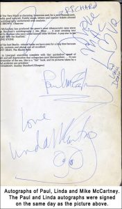 The autographs of Paul, Linda and Mike McCartney