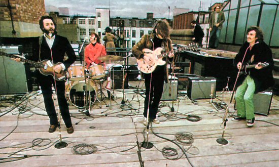 The Beatles on the roof of 3 Savile Row, January 30th 1969