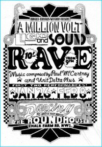 A poster the The Million Volt Light and Sound Rave - where Carnival of Light was premiered