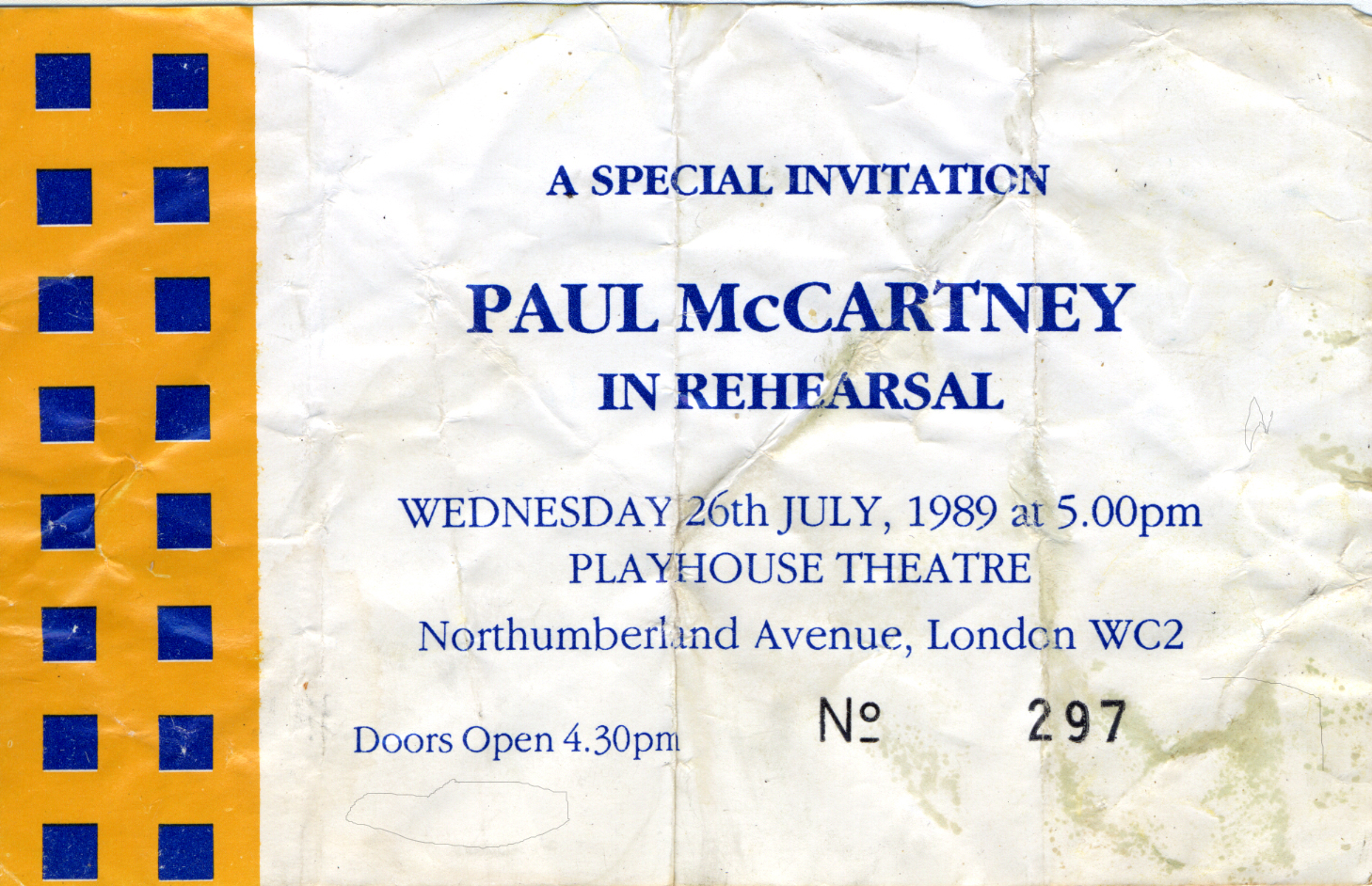 July 26th 1989 Paul McCartney Live at the Playhouse Theatre, London