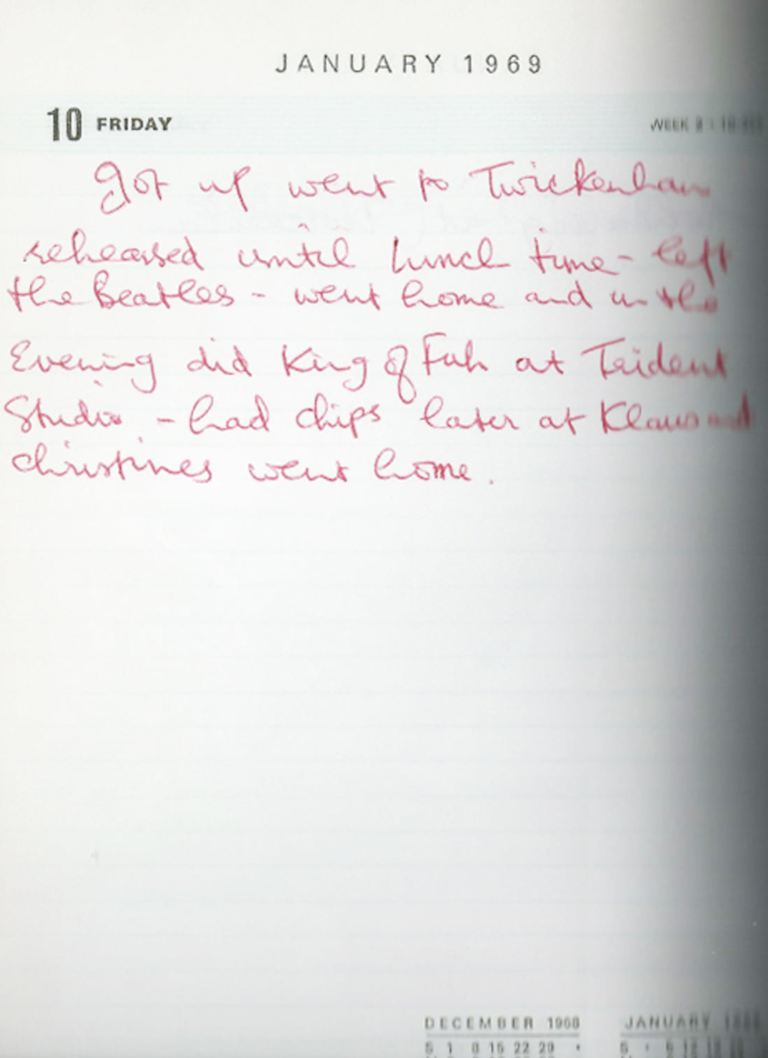 George Harrisons diary entry for the day he left The Beatles